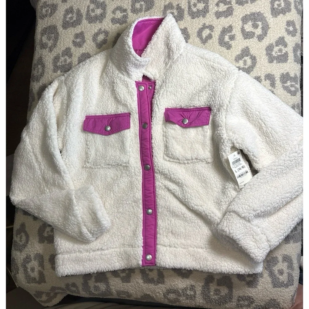 Girls L (14/16) Epic Threads jacket. Snowfall white & purple color. Super soft,